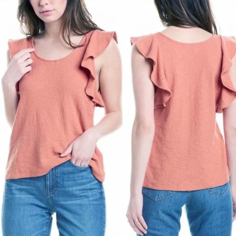 TEXTURE & THREAD MADEWELL | Pink Flutter Sleeve Top Sz M